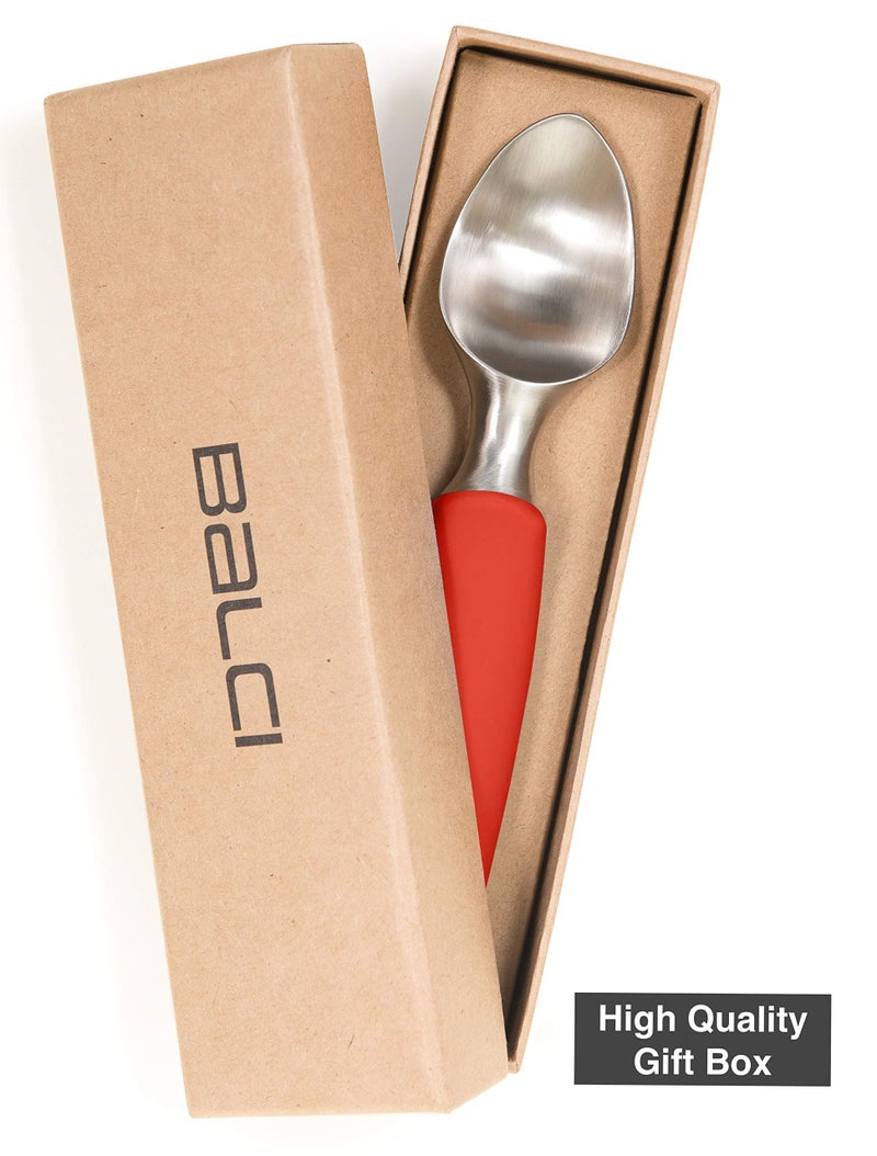 BALCI Ice Cream Scoop - Heavy Duty Stainless Steel Icecream Scooper With Non-Slip Rubber Grip - Professional Metal Ice-Cream Spade - Dishwasher Safe â€“ Red - Image 2